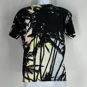Vintage Caribbean Dream Shirt Adult Medium White Black Palm Tree All Over Print‎